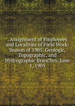 . Assignment of Employees and Localities of Field Work: Season of 1905. Geologic, Topographic, and Hydrographic Branches, June 1, 1905