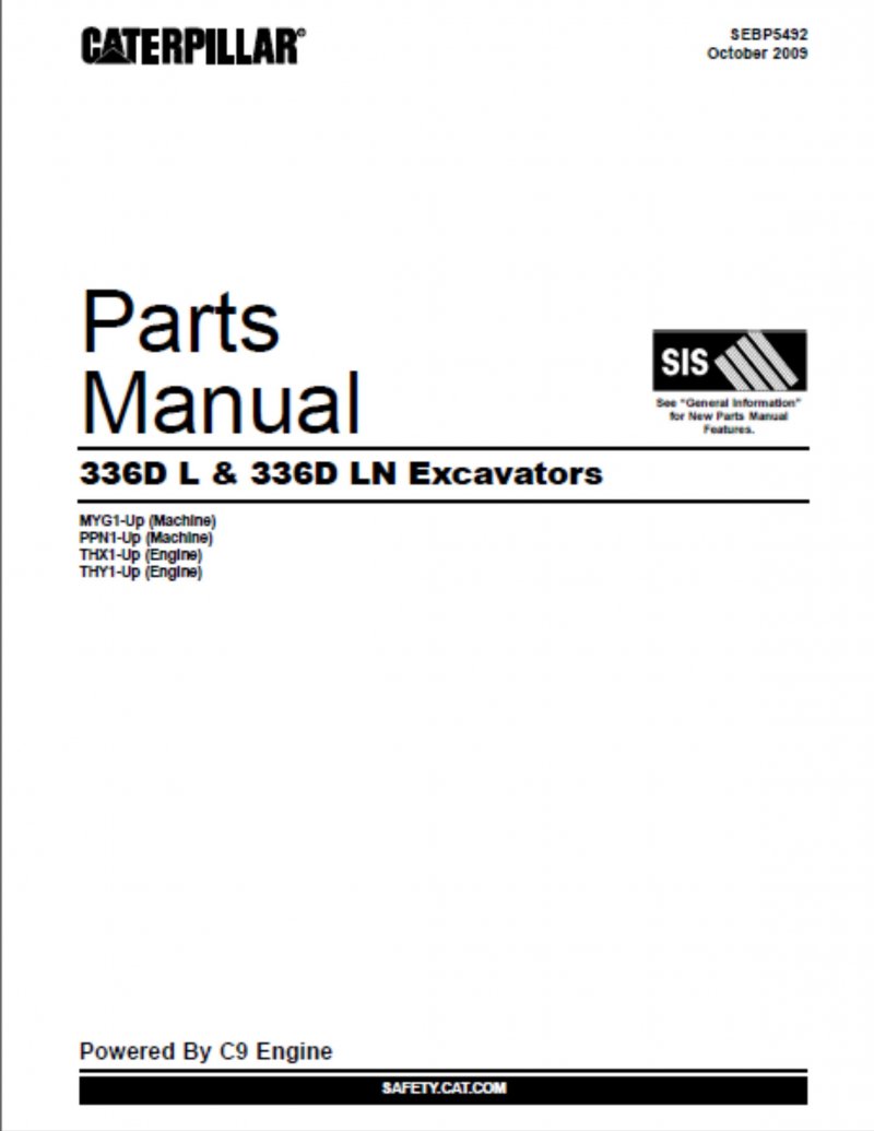 Caterpillar SEBP5492 Parts Manual 336D L & 336D LN Excavators