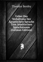 Ueber Das Verhltniss Der gyptischen Sprache Zum Semitischen Sprachstamm (German Edition)