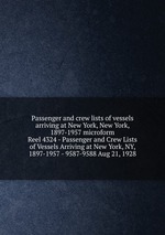 Passenger and crew lists of vessels arriving at New York, New York, 1897-1957 microform. Reel 4324 - Passenger and Crew Lists of Vessels Arriving at New York, NY, 1897-1957 - 9587-9588 Aug 21, 1928