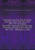 Passenger and crew lists of vessels arriving at New York, New York, 1897-1957 microform. Reel 4268 - Passenger and Crew Lists of Vessels Arriving at New York, NY, 1897-1957 - 9482 May 21, 1928