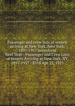 Passenger and crew lists of vessels arriving at New York, New York, 1897-1957 microform. Reel 3640 - Passenger and Crew Lists of Vessels Arriving at New York, NY, 1897-1957 - 8318 Apr 22, 1925