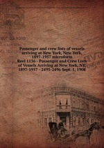 Passenger and crew lists of vessels arriving at New York, New York, 1897-1957 microform. Reel 1136 - Passenger and Crew Lists of Vessels Arriving at New York, NY, 1897-1957 - 2495-2496 Sept. 1, 1908