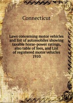 Laws concerning motor vehicles and list of automobiles showing taxable horse-power ratings, also table of fees, and List of registered motor vehicles. 1910