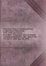 Passenger lists of vessels arriving at Baltimore, Maryland, 1891-1909 microform. Reel 0007 - Passenger Lists of Vessels Arriving at Baltimore, MD, 1891-1909. - 131 Jan. 1, 1896-Apr. 30, 1896