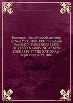 Passenger lists of vessels arriving at New York, 1820-1897 microform. Reel 0470 - PASSENGER LISTS OF VESSELS ARRIVING AT NEW YORK 1820-97 THE NATIONAL - September 8-29, 1883