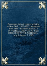 Passenger lists of vessels arriving at New York, 1820-1897 microform. Reel 0468 - PASSENGER LISTS OF VESSELS ARRIVING AT NEW YORK 1820-97 THE NATIONAL - July 9-August 7, 1883