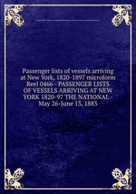 Passenger lists of vessels arriving at New York, 1820-1897 microform. Reel 0466 - PASSENGER LISTS OF VESSELS ARRIVING AT NEW YORK 1820-97 THE NATIONAL - May 26-June 13, 1883