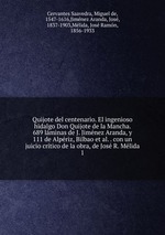 Quijote del centenario. El ingenioso hidalgo Don Quijote de la Mancha. 689 lminas de J. Jimnez Aranda, y 111 de Alpriz, Bilbao et al. . con un juicio crtico de la obra, de Jos R. Mlida. 1