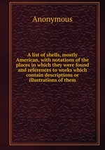 A list of shells, mostly American, with notations of the places in which they were found and references to works which contain descriptions or illustrations of them