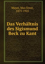 Das Verhltnis des Sigismund Beck zu Kant