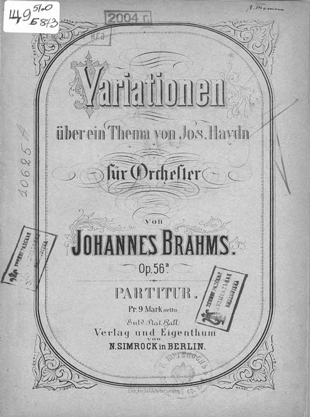 Variationen uber ein Thema v. Jos. Haydn fur Orchester v. Johannes Brahms