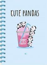 Блокнот "Прикольные панды", на стаканчике / "Cute pandas", three (А5, 160 стр., пружина, блок голубой)