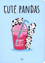 Блокнот "Прикольные панды", на стаканчике / "Cute pandas", three (В6, 128 стр., блок голубой)