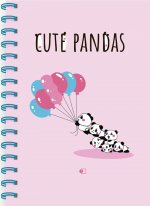 Блокнот "Прикольные панды", на шариках / "Cute pandas", two (А5, 160 стр., пружина, блок розовый)