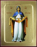 Икона Покров Пресвятой Богородицы (синий омофор) на дереве: 125 х 165