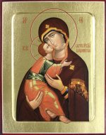 Икона Пресвятой Богородицы Владимирская (млад. в красном, взгл. прямо) на дереве: 125 х 160