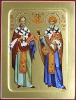 Икона святителей Николая Чудотворца и Спиридона Тримифунтского на дереве: 125 х 160