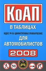 Кодекс об административных правонарушениях РФ для автомобилистов в таблицах 2008